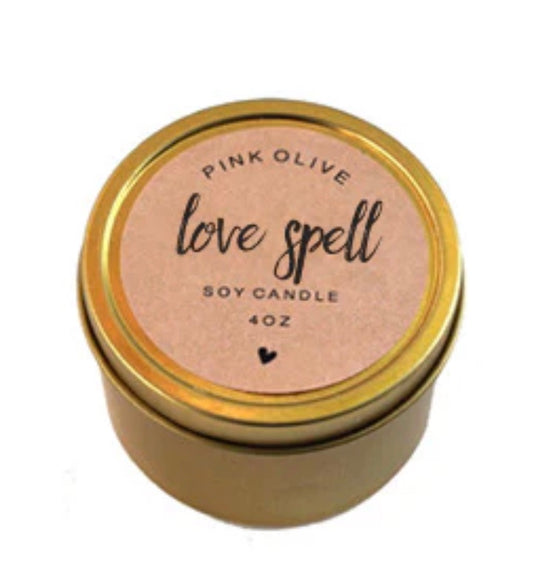 🕯️ Mini Love Spell Tin: 4oz Soy Candle, by Pink Olive