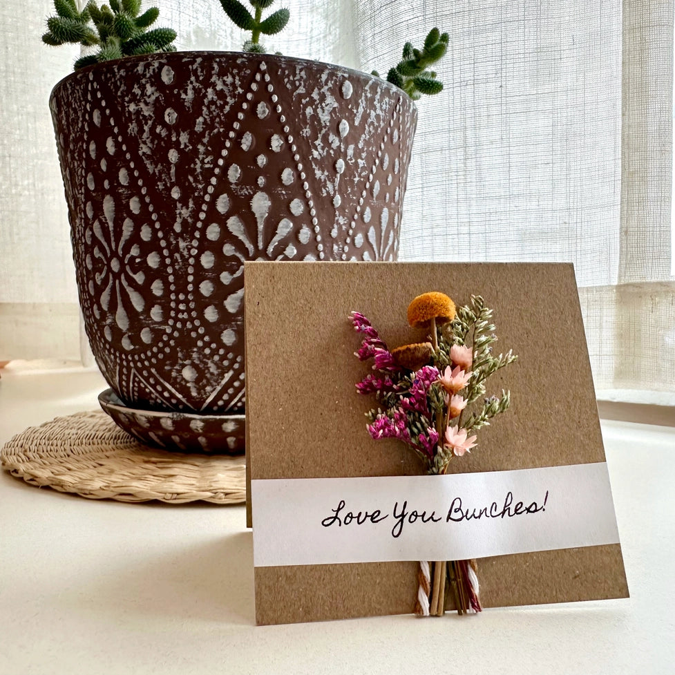 Love You Bunches Mini Orange Dried Floral Bouquet Card