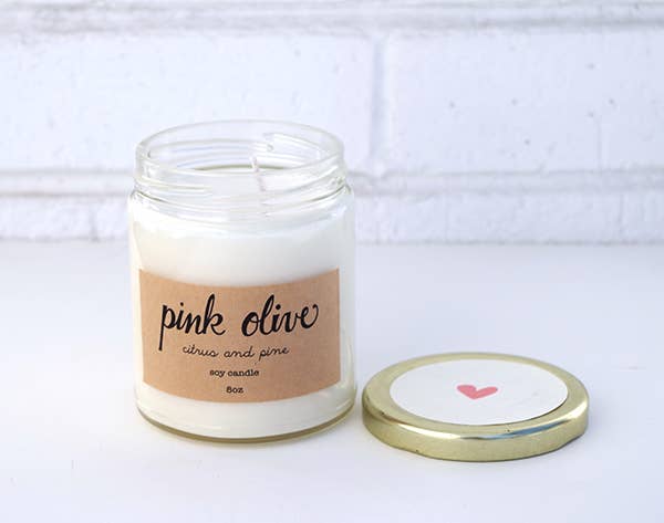 Citrus and Pine Soy Candle, By Pink Olive