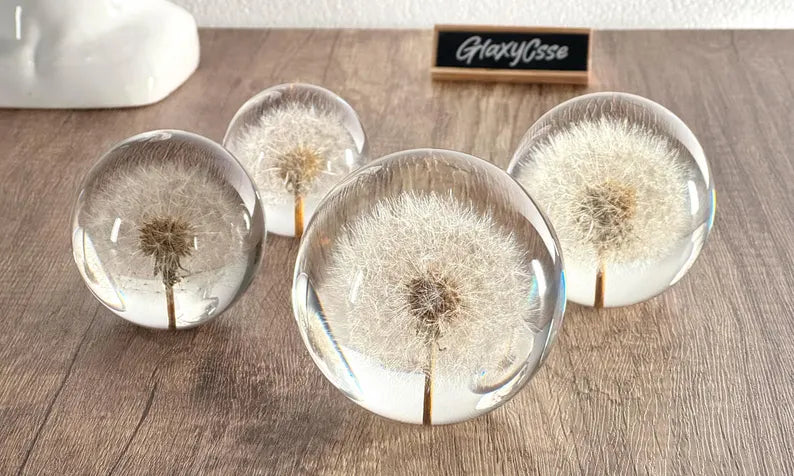 Dandelion resin paperweight