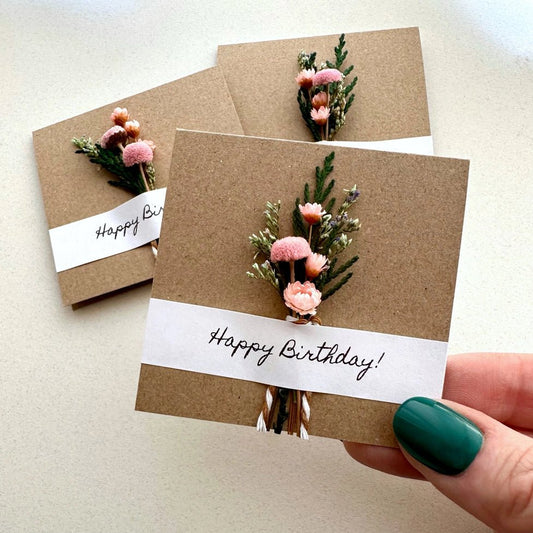 Happy Birthday Mini Pink Dried Floral Bouquet Card - Nurturewise
