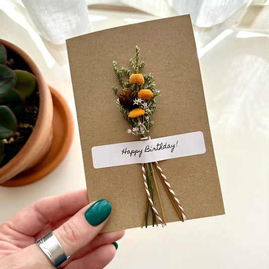 Happy Birthday Orange Dried Floral Bouquet Card - Nurturewise