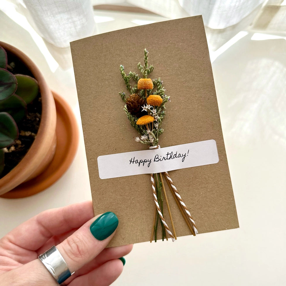 Happy Birthday Orange Dried Floral Bouquet Card