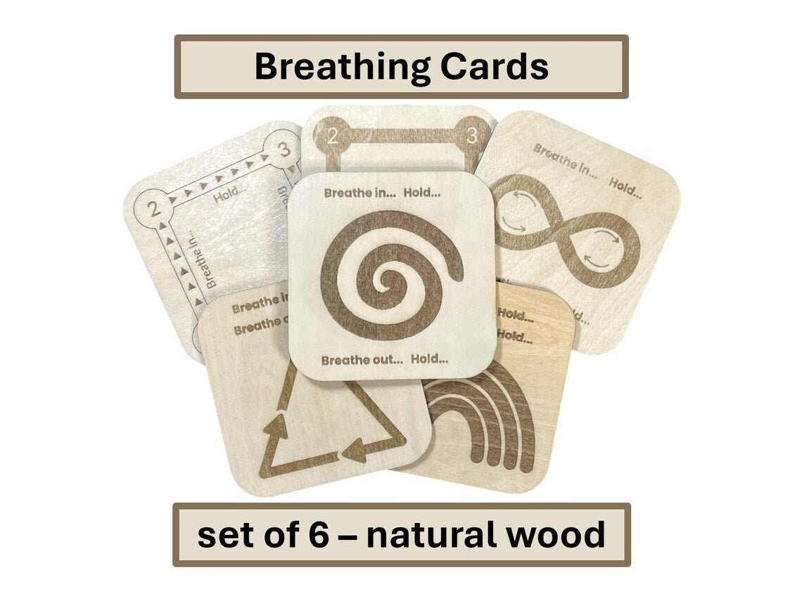 Tactile Wood Mindfulness Breathing Cards for Kids (Set of 6) - Nurturewise