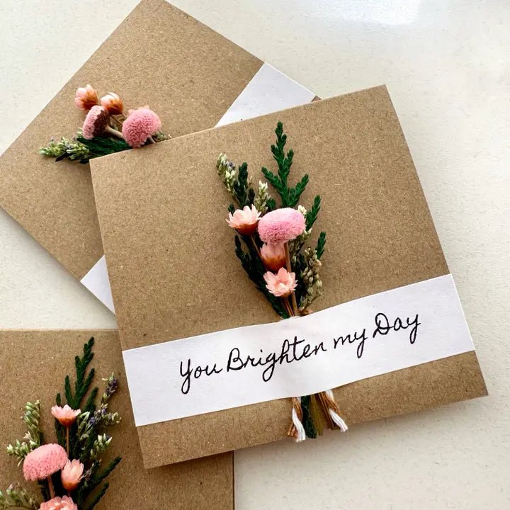 You Brighten My Day Pink Mini Dried Floral Bouquet Card - Nurturewise
